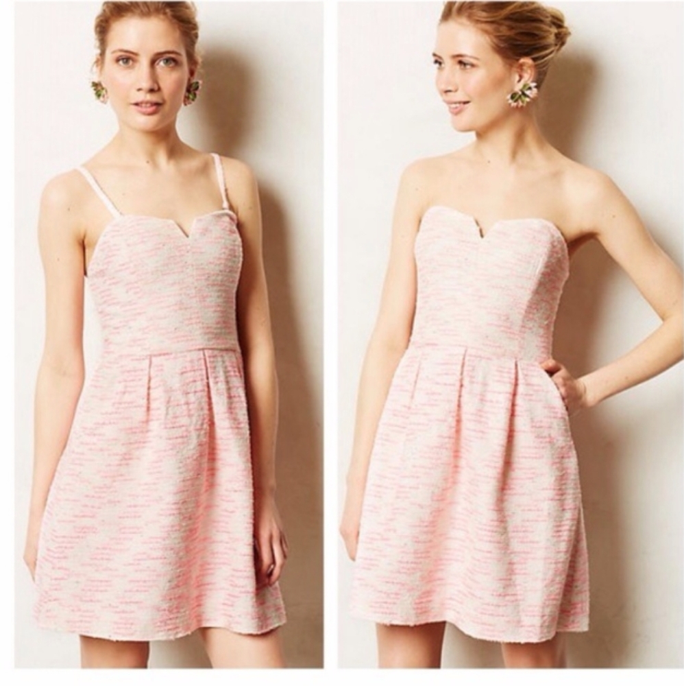 Anthropologie Bright Neon Pink and White Tweed Dress